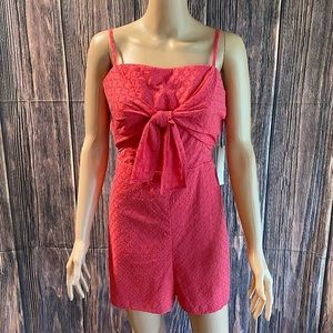 June & Hudson NWT size large hot pink eyelet summer bow romper